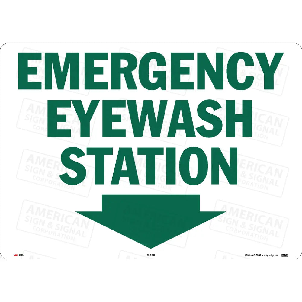 Emergency Eyewash Station with Down Arrow Safety Sign