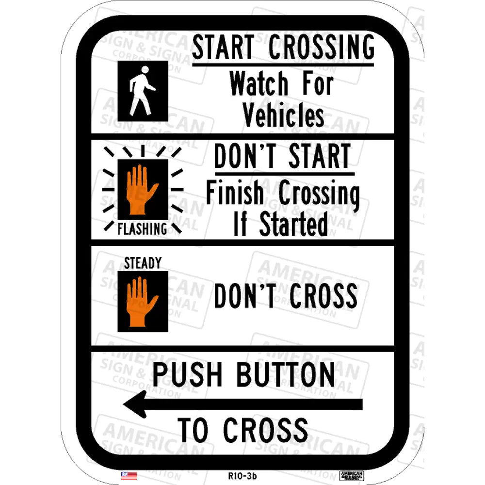 R10 - 3B Pedestrian Signal Information (Symbol) Sign 3M 7310 Aegp / 9X12 Left