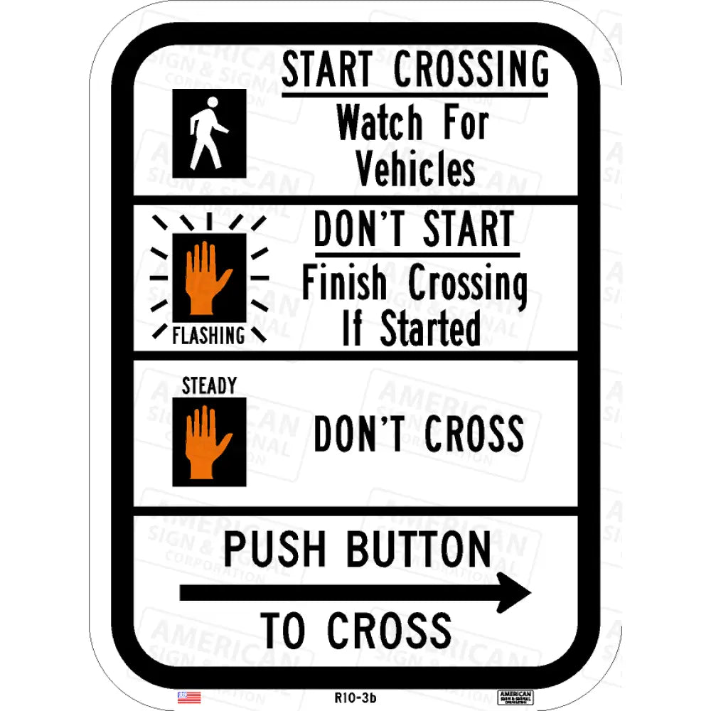 R10 - 3B Pedestrian Signal Information (Symbol) Sign 3M 7310 Aegp / 9X12 Right