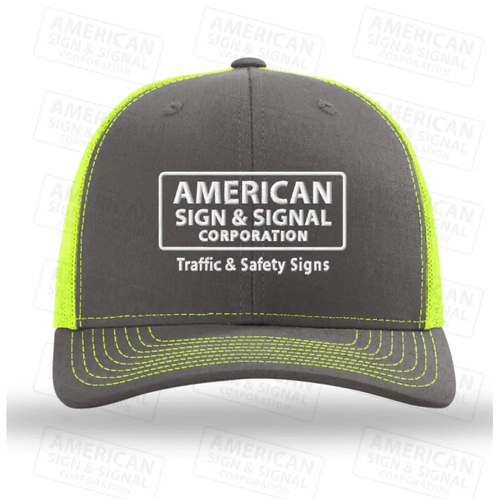 Richardson 112 Trucker Snapback Logo Hat Charcoal / Neon