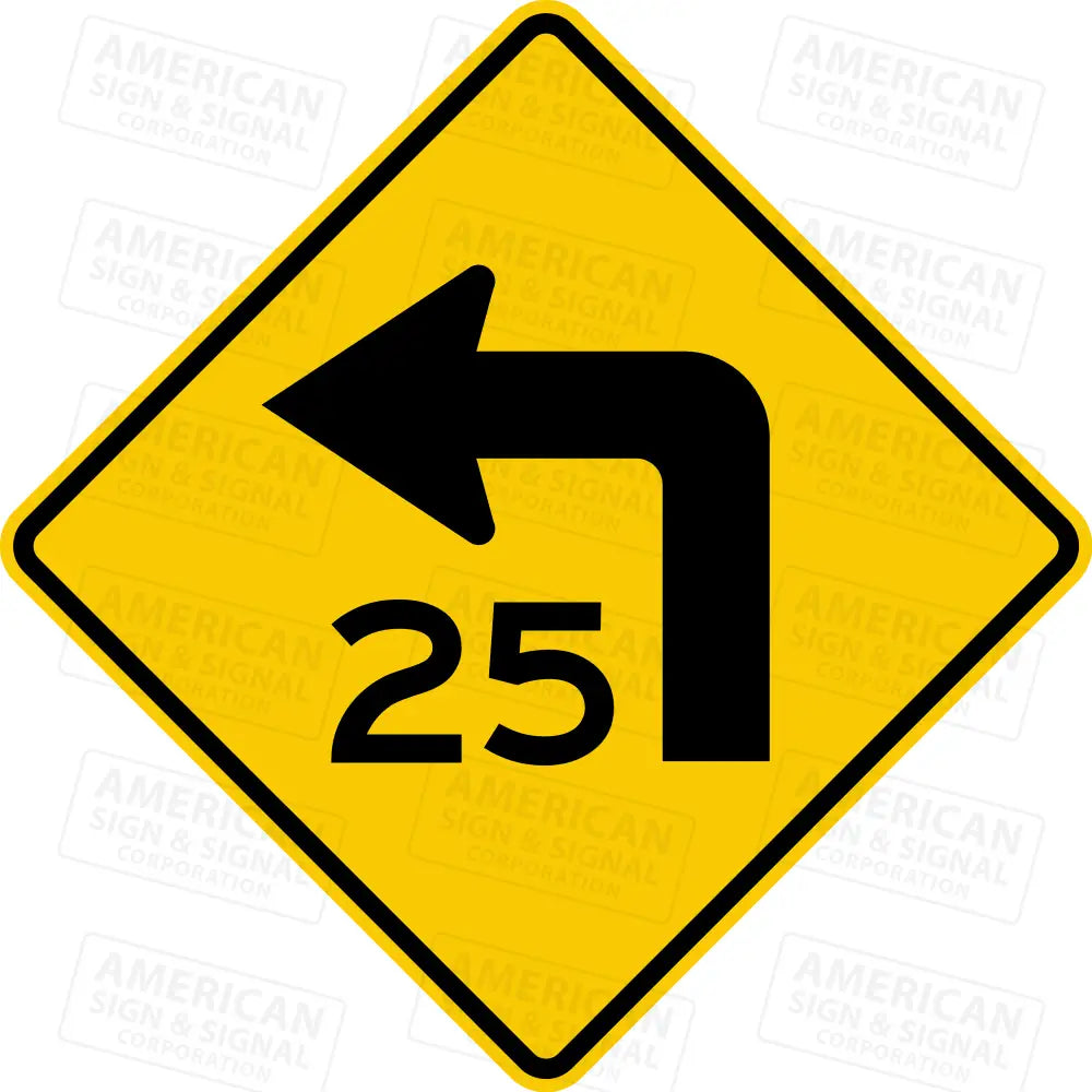 W1-1A Turn Sharp Curve With Mph Sign 3M 3930 Hip / Left 24X24