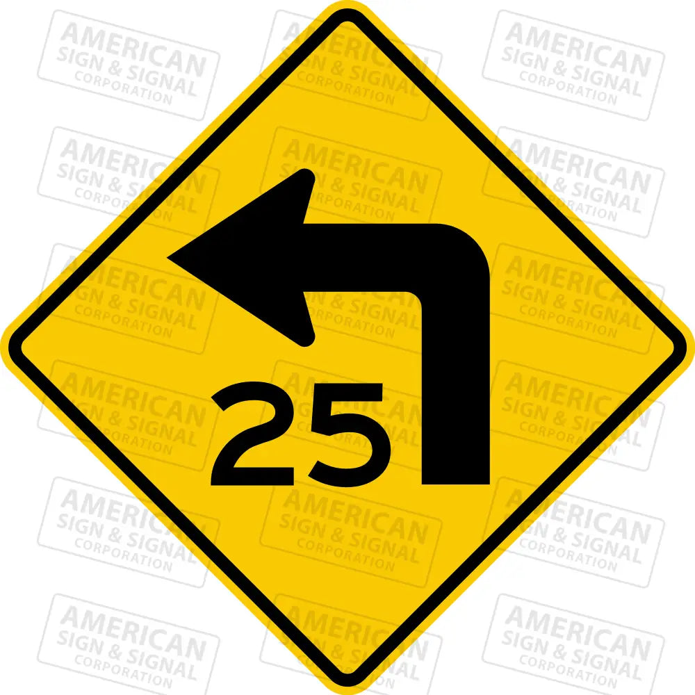 W1-1A Turn Sharp Curve With Mph Sign 3M 3930 Hip / Left 24X24