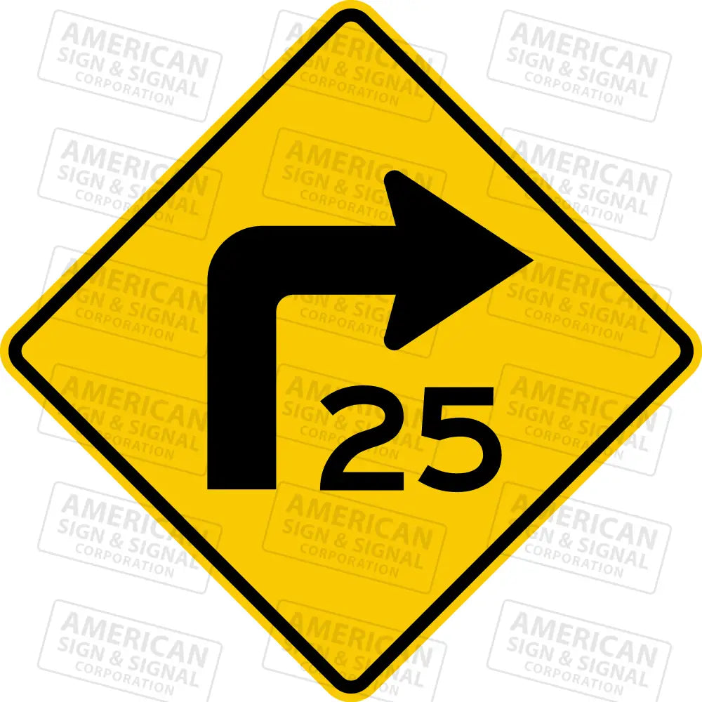 W1-1A Turn Sharp Curve With Mph Sign 3M 3930 Hip / Right 24X24
